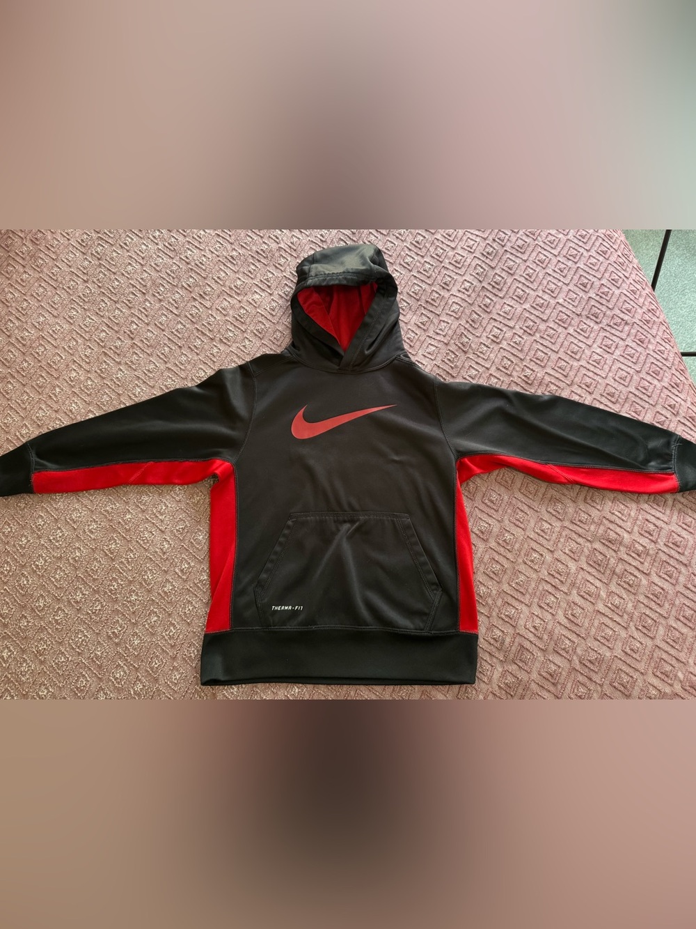 Nike Black & Red Kids Dri-FIT Pullover Hoodie Size Medium